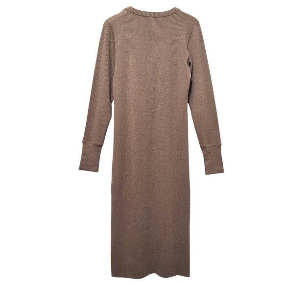 WSLY Womens Ribbed Knit Midi Sweater Dress in Heathered Taupe Sz L - Picture 3 of 9